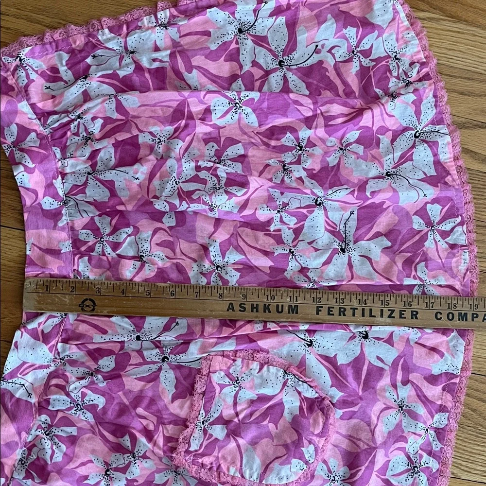 Vtg Abstract Floral Print Waist Tie Handmade Apron Pink Purple White Flowers MCM